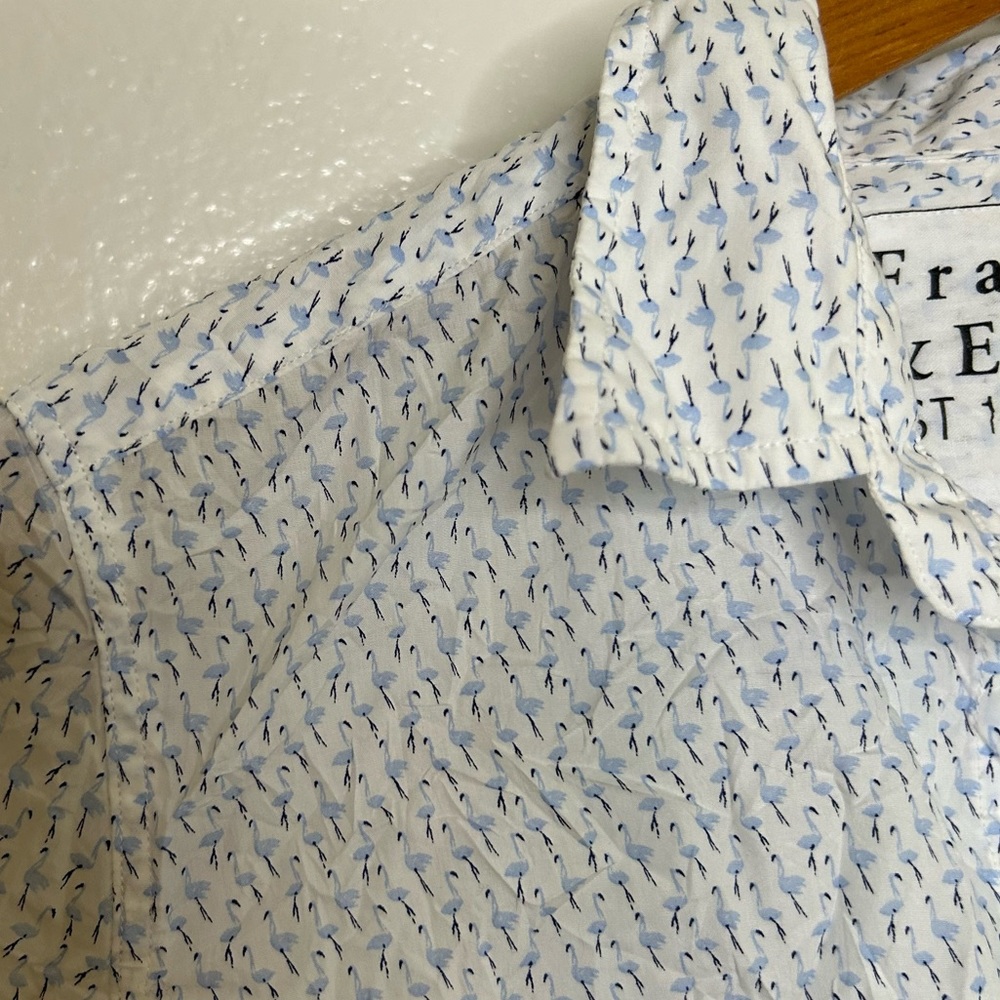 Frank & Eileen Barry Crinkle Button Down Flamingo Print Top XS
